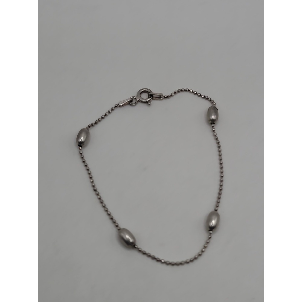 925 Sterling Silver Dainty Ball Chain Bracelet Oval Bead Station Minimalist